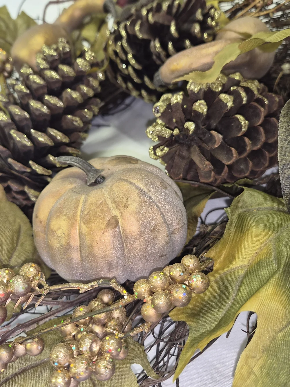 Autumn Harvest Wreath - Green and Brown Fall Door Decor